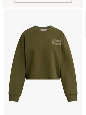 Favorite Daughter Collegiete Olive Green Cropped Crewneck Sweater XS